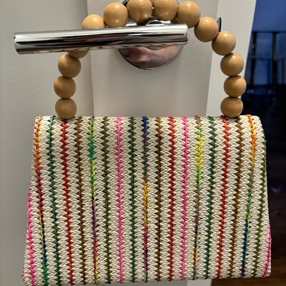 Woven Rainbow Wooden Beaded Top Handle Bag - Picture 3 of 4